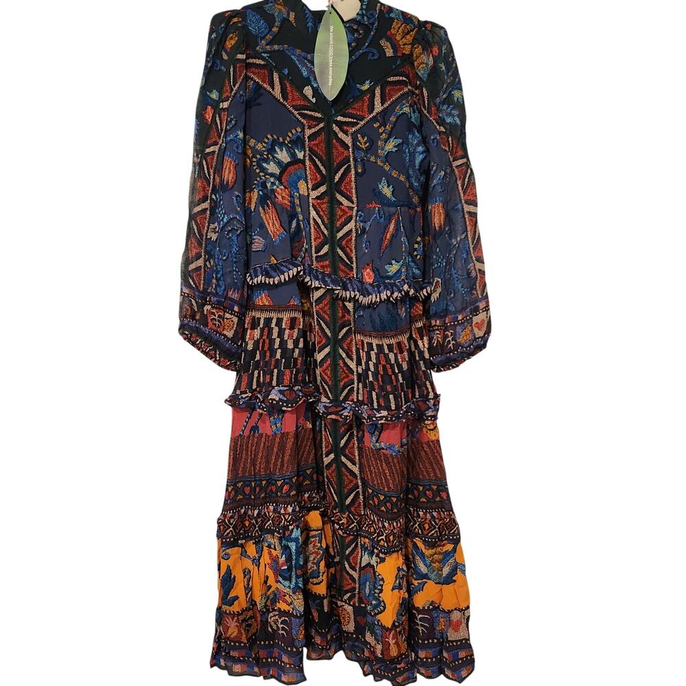 Farm Rio Anika Tapestry Tiered navy blue maxi dress size XL - Picture 2 of 7